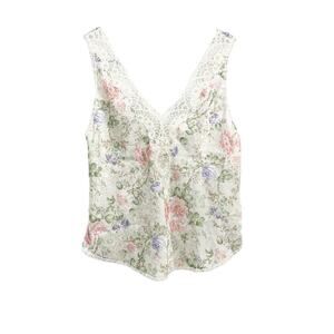 Lucie Ann Sleeveless Camisole Top Multicolor Floral Lace V-Neck Size S